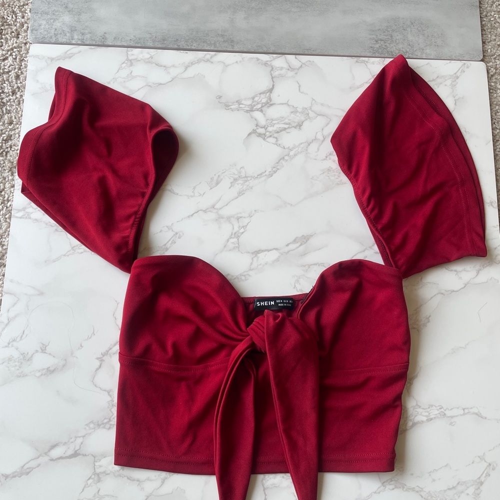NWOT SHEIN Red Tie-Front Crop Top